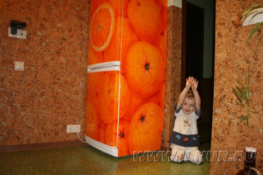 «Апельсин в квадрате» аэрография на холодильнике 2007 г.